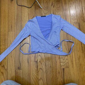 Blue and White Floral Brandy Melville Wrap Top